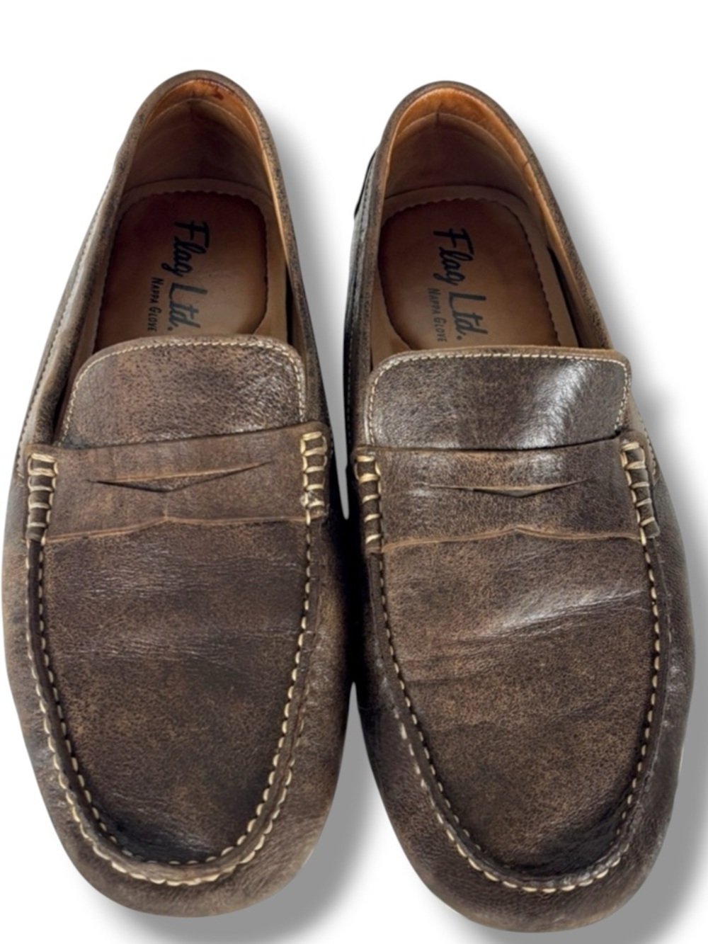 Flag Ltd Napa Glove Leather Driving Loafers Brown Slip On Moc Toe 10.5